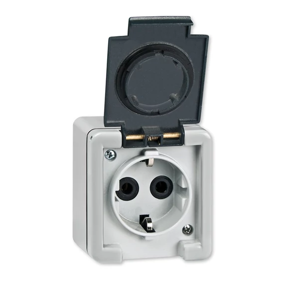 Aling-Conel ARMOR - 2P+F csatlakozó aljzat, 16A 250V, IP55, IK07, FÉM házban, szürke/antracit (2711.1A)