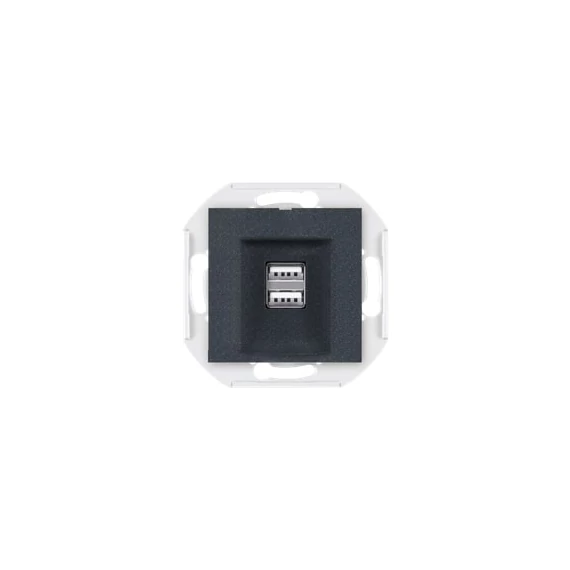 Aling-Conel PRESTIGE - 2xUSB töltő csatlakozó aljzat, 2,1 A 5V=, keret nélkül, grafit (60161.2)