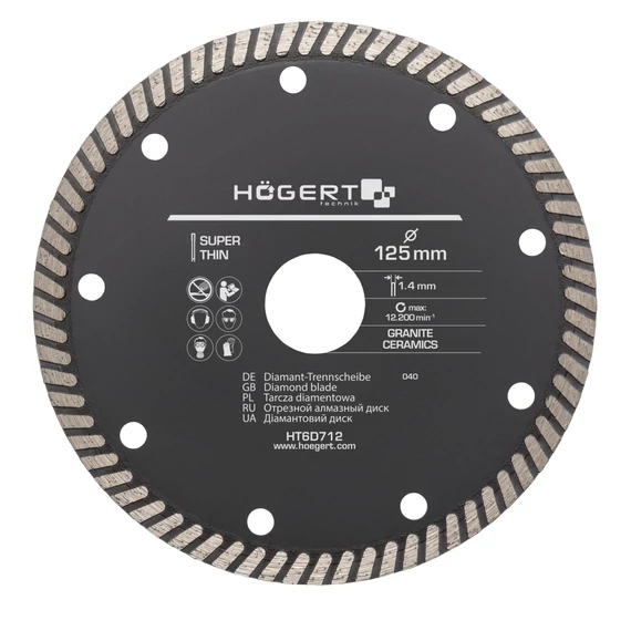 HÖGERT Gyémánt vágókorong, (szuper vékony), 125 x 1.4 x 22,2 mm (HT6D712)