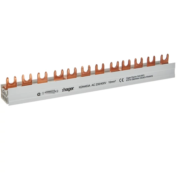 HAGER Fázissín 3db 4P készülék részére, 10mm2, 63A, 12M, 210mm (KDN463A)