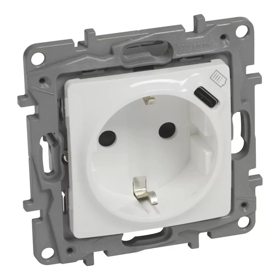 LEGRAND Niloé 2P+F földelt aljzat, USB C-típusú csatlakozóval, fehér (764535)