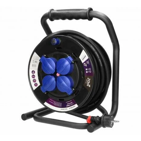 ORNO Kábeldobos 4-es csapfedeles hosszabbító, 3200W, IP44, 20m (OR-AE-13156(GS)20M)