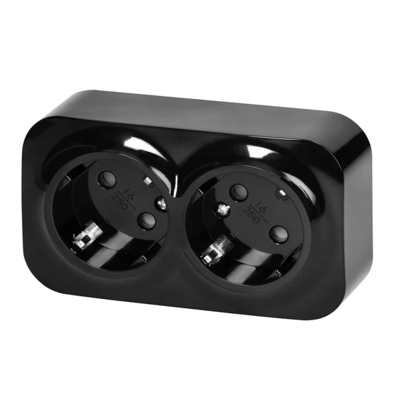 ORNO Falon kívüli dupla dugalj, fekete, 2x(2P+F), 16A, 230V, IP20 (OR-OE-7206(GS)/B)