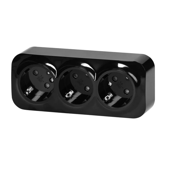 ORNO Falon kívüli hármas dugalj, fekete, 2P+F, 16A, 230V, IP20 (OR-OE-7209(GS)/B)