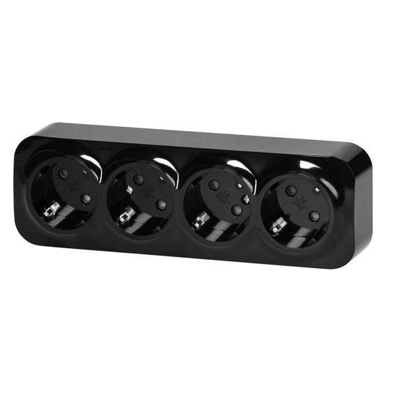 ORNO Falon kívüli négyes dugalj, fekete, 2P+F, 16A, 230V, IP20 (OR-OE-7210(GS)/B)