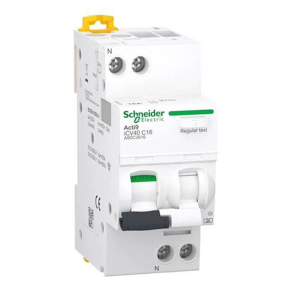 SCHNEIDER ELECTRIC ACTI9 iCV40 Áramvédős kismegszakító, A osztály, 1P+N, C, 16A, 4.5kA, 30mA (A9DC2616)