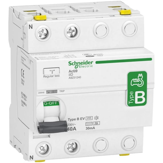 SCHNEIDER ELECTRIC ACTI9 iID EV áram-védőkapcsoló, B osztály, 2P, 40A, 30mA (A9Z51240)