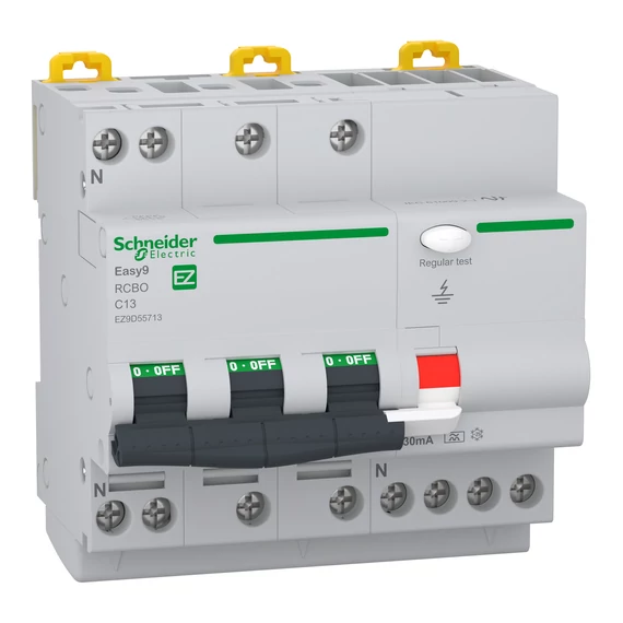 SCHNEIDER ELECTRIC EASY9 PRO Áramvédős kismegszakító, A osztály, 3P-N, C, 13A, 30mA (EZ9D55713)
