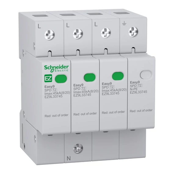 SCHNEIDER ELECTRIC EASY9 PRO Túlfeszültség-korlátozó, T2, 45kA, 3P-N (EZ9L33745)