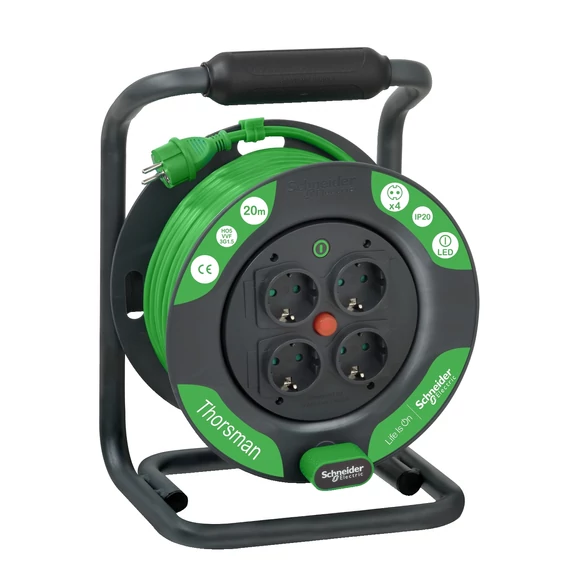 SCHNEIDER ELECTRIC THORSMAN Kábeldobos hosszabbító, 1.5x20m, 4x2P+F aljzattal, IP20 (IMT33140)