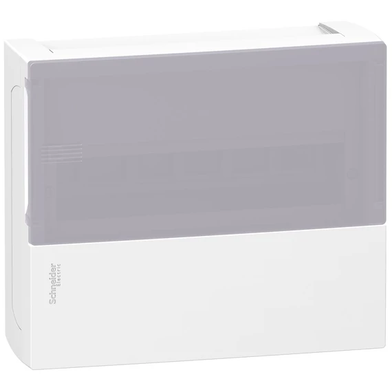 SCHNEIDER ELECTRIC RESI9 MP Kiselosztó, tejüveg hatású átlátszó ajtó, falon kívüli, 1x12 modul, PEN sín, fehér (MIP12112T)