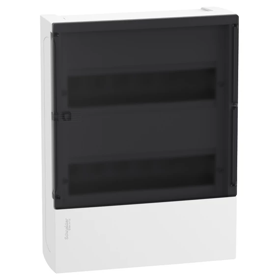 SCHNEIDER ELECTRIC RESI9 MP Kiselosztó, füstszínű átlátszó ajtó, falon kívüli, 2x12 modul, PEN sín, fehér (MIP12212S)