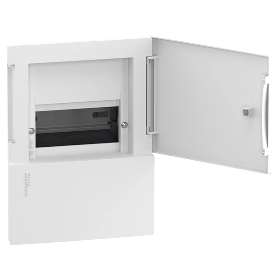 SCHNEIDER ELECTRIC RESI9 MP Kiselosztó, teli ajtó, süllyesztett, 1x6 modul, PEN sín, komplett, fehér (MIP22106)