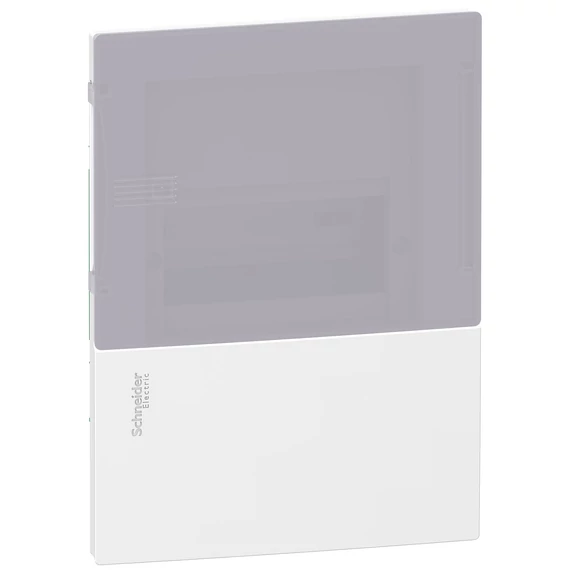 SCHNEIDER ELECTRIC RESI9 MP Kiselosztó, tejüveg hatású átlátszó ajtó, süllyesztett, 1x6 modul, PEN sín, komplett, fehér (MIP22106T)