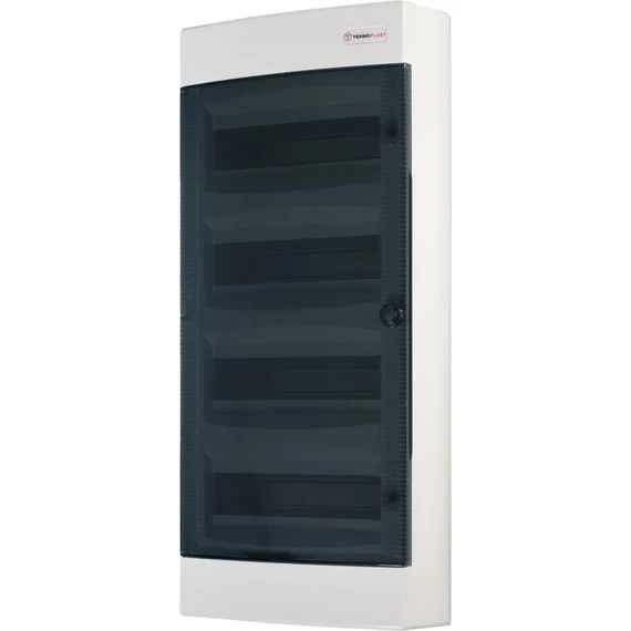 TEHNOPLAST Falon kívüli kiselosztó doboz, C sorozat, 48 modulos, átlátszó ajtó, 4 soros, 287x653x112 mm,IP40 (THP-N48C)