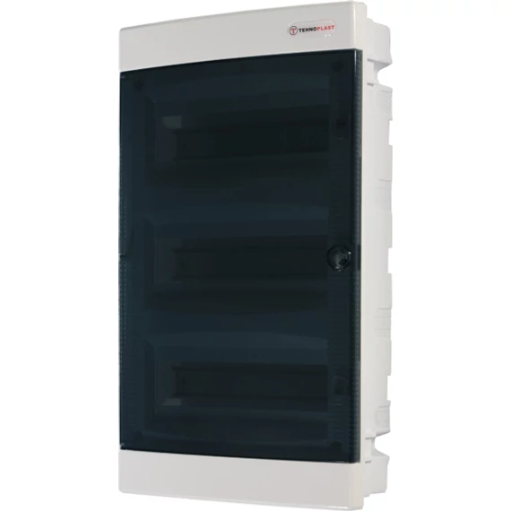 TEHNOPLAST Süllyesztett kiselosztó doboz, C sorozat, 36 modulos, átlátszó ajtó - 3 soros, 283x482x106 mm, IP40 (THP-U36C)