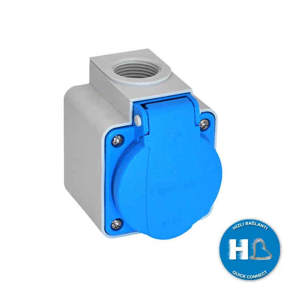 TP ELECTRIC Felületre építhető műanyag dugalj csapfedeles kék 16A gyors bekötéssel (IP54) (TP-3101-420-0900)