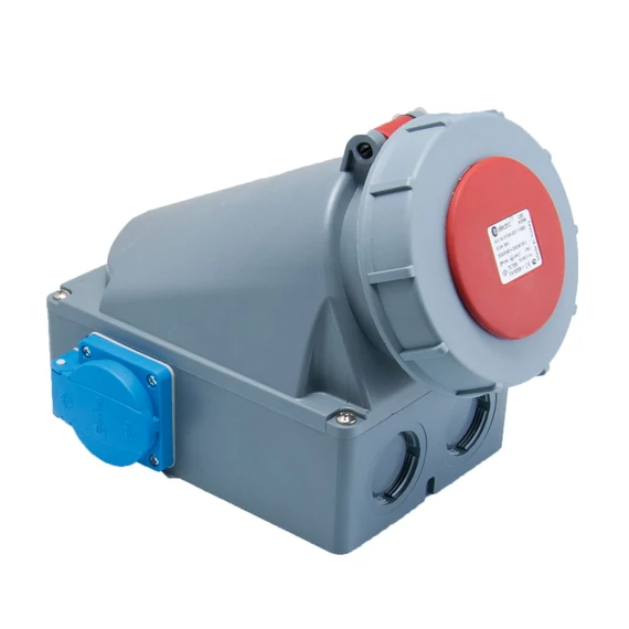 TP ELECTRIC 1x(4P63A) + 2x(2P+F) - Felületre szerelhető kombinált aljzat, IP67, gyorscsatlakozós kék aljzatok (TP-3132-500-1600H)