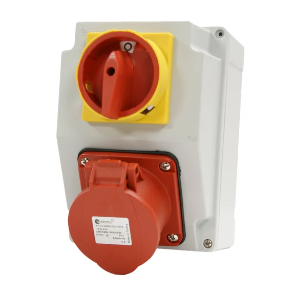 TP ELECTRIC Szerelt ipari doboz 120×170mm IP44 3 fázisú (75x75) aljzat 5x32A 1db+kapcsoló 32A 1db (TP-3317-000-7001H)
