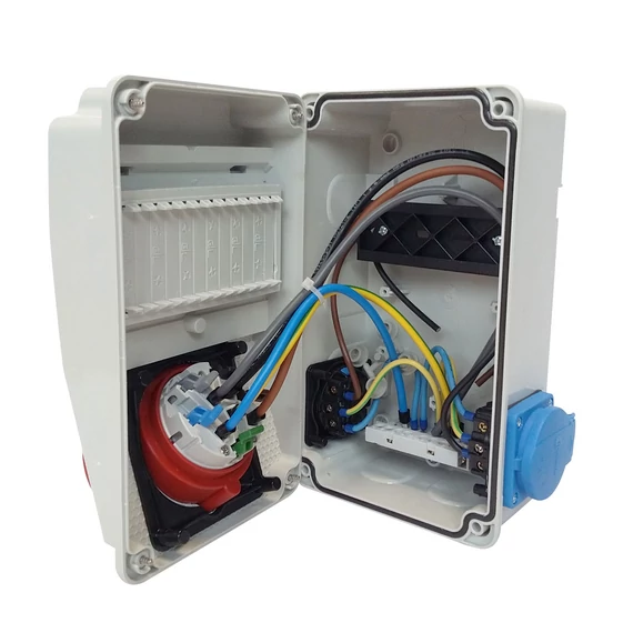 TP ELECTRIC Ipari doboz szerelt 130x220 1x(5P16A) + 2x(2P+F) oldalsó IP44 VEZETÉKELVE(3318-002-5000) (TP-3318-111-0001)