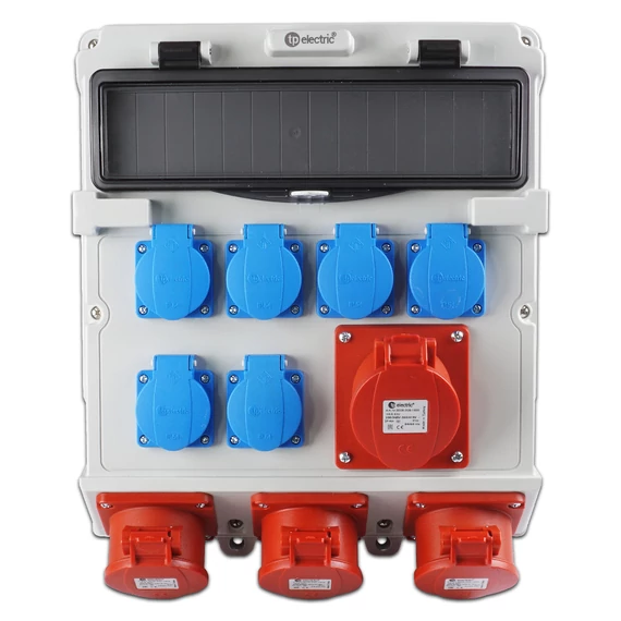 TP ELECTRIC Szerelt ipari doboz 300x340, IP44, 6x(2P+F)+3x(5x16A)+1x(5x16), 14 modulos (TP-3630-400-0504)