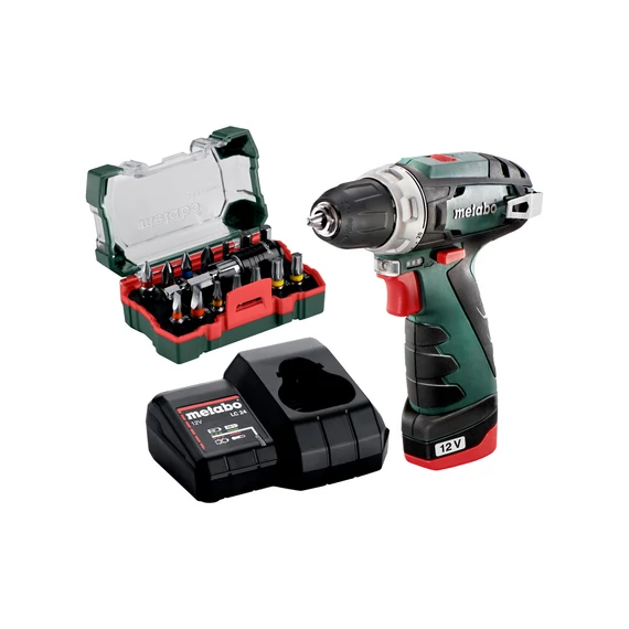 METABO PowerMaxx BS Basic Set Akkus fúrócsavarozó, 12V, 1x2Ah akku, akkutöltő LC 24, kartonpapír, SP bitkészlettel (15 részes) (600984900)