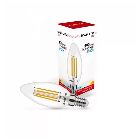 Asalite LED Izzó C35 filament gyertya E14 4W 4000K (400 lumen) (ASAL0122)