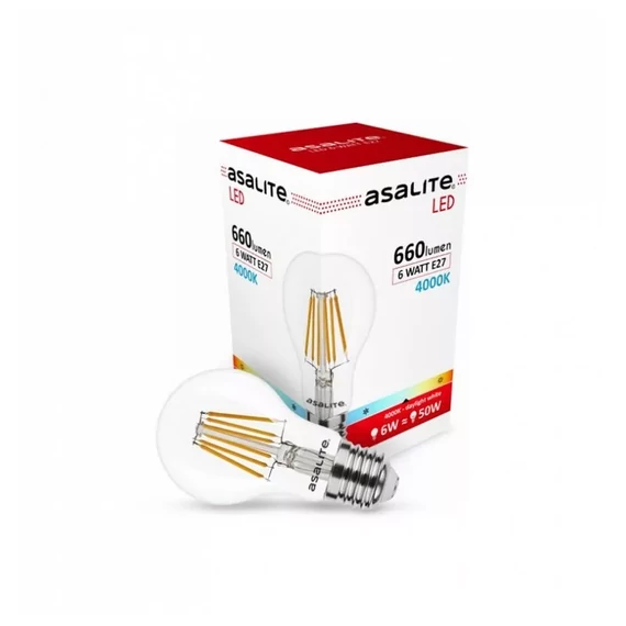 Asalite LED Izzó A60 filament gömb E27 6W 4000K (660 lumen) (ASAL0123)
