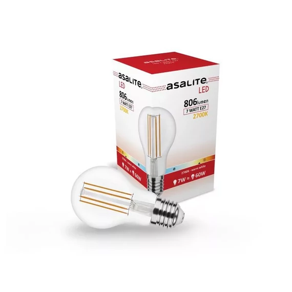 Asalite LED Izzó A60 filament gömb E27 7W 2700K (806 lumen) (ASAL0284)