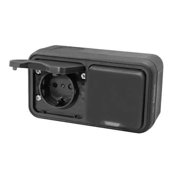 COMMEL Falon kívüli dupla dugalj, 16A, 250V, IP55, antracit (043-112)