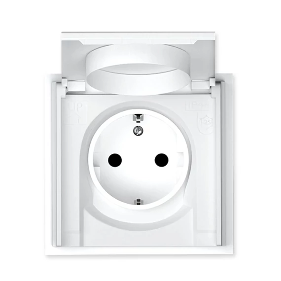 COMMEL Adria 2P+F csatlakozóaljzat csapfedéllel, 16A, IP44, kerettel, fehér (043-517)