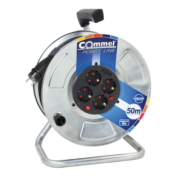 COMMEL Kábeldob HL H05RR-F 3G1,5/50m - FÉM, 1f, 16A 250V 3500W IP20 (0927)