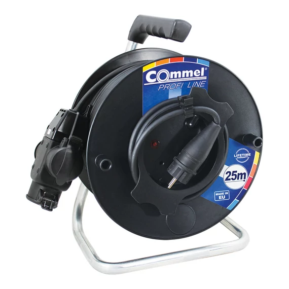 COMMEL Kábeldob PL H05RR-F 3G1,5/25m - PVC, 1f, csapf. 3-as gumi dugalj, IP44 (0944)