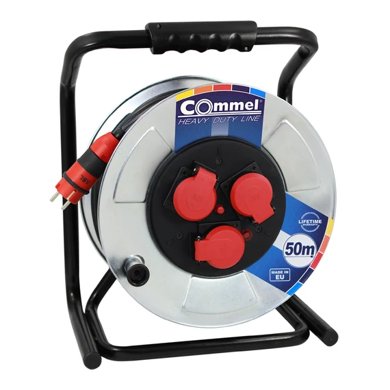 COMMEL Kábeldob HDL H07RN-F 3G2.5/50m - FÉM , 1f, 16A 250V 3500 W IP44 (200-321)