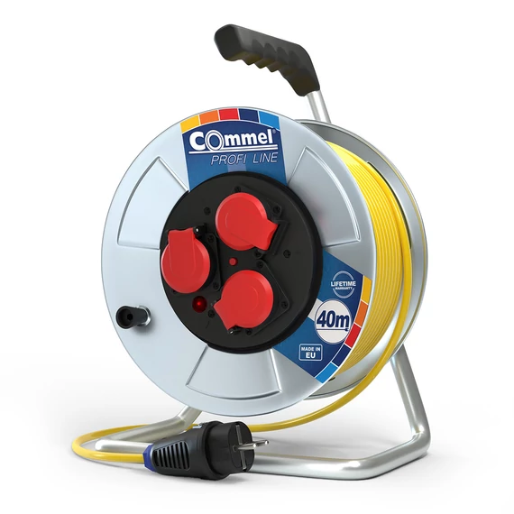COMMEL Kábeldob PL AT N07V3V3-F 3G1,5/40m - FÉM, 1f, 16A 250V 3500W IP44 (200-343)