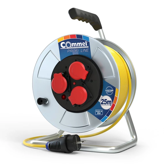 COMMEL Kábeldob PL AT N07V3V3-F 3G1,5/25m - FÉM, 1f, 16A 250V 3500W IP44 (200-344)