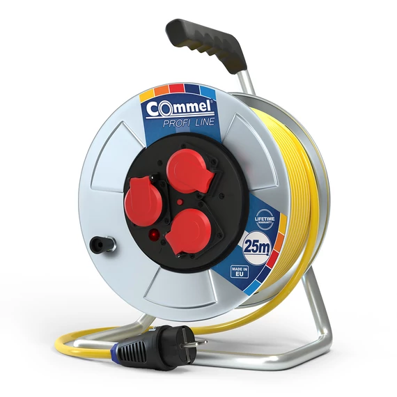 COMMEL Kábeldob PL AT N07V3V3-F 3G2,5/25m - fém, 1f, 16A 250V 3500W IP44 (200-372)