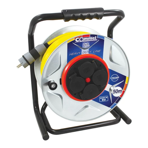 COMMEL Kábeldob HDL AT N07V3V3-F 3G1,5/50m - FÉM, 1f, Anti Twist, 3500W IP44 (200-382)