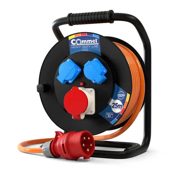 COMMEL Kábeldob HDL H07BQ-F 5G1,5/25m - PVC, 3f+1f (kombinált), 16A IP44 (200-395)