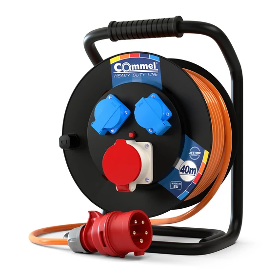 COMMEL Kábeldob HDL H07BQ-F 5G1,5/40m - PVC, 3f+1f (kombinált), 16A IP44 (200-396)