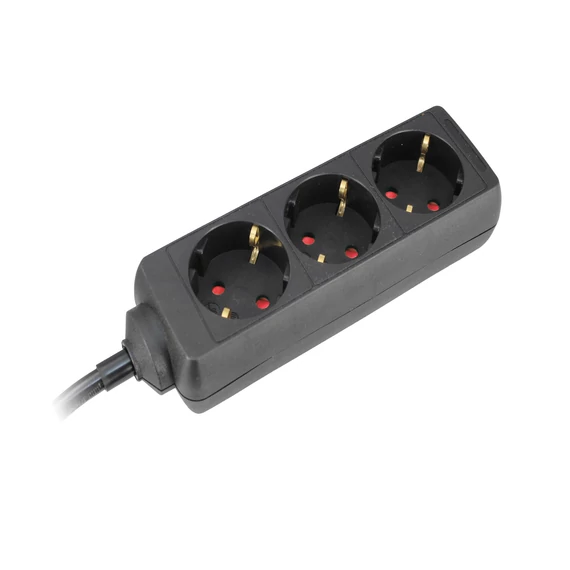 COMMEL Elosztó 3-dugaljas 16A 250V 3500W, fekete H05VV-F 3G1,5 / 5m (232-323)