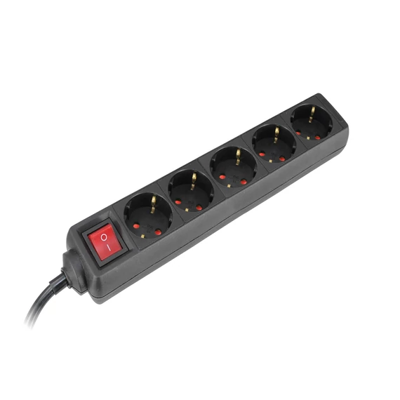 COMMEL Elosztó 5-dugaljas kapcs. 16A 250V 3500W, fekete H05VV-F 3G1,5 / 5m (232-526)
