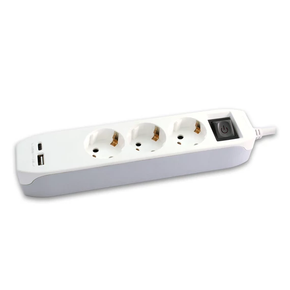 COMMEL Elosztó 3-dugaljas kapcs.+ 2xUSB (A+C) 16A 3500W, 3G1,5/1,4m (234-405)