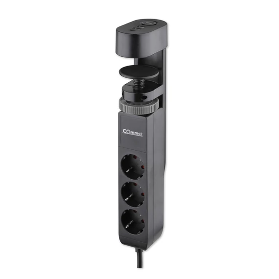 COMMEL Asztalra rögzíthető elosztó 3x 16A 3680W, 1xUSB A+C, 1,4m kábellel (235-130)