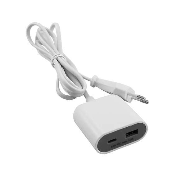 COMMEL USB A+C töltő, 1,5m kábellel, 3,5A, 17,5W, fehér (245-101)