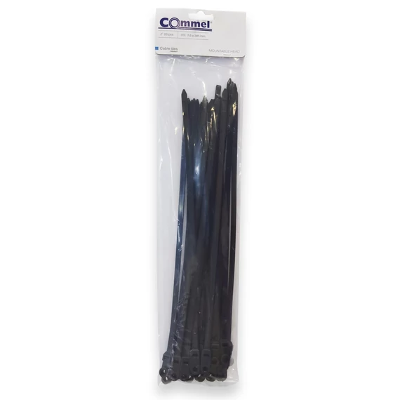 COMMEL Kábelkötegelő, rögzíthető fejjel, 7,6 x 381 mm fekete, 25db/cs (365-148)