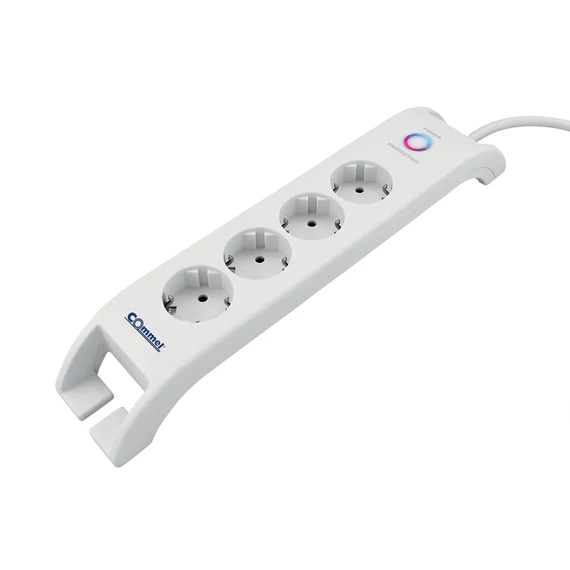 COMMEL Elosztó 4-dugaljas + 2xUSB-A 16A 3680W túlfesz. H05VV-F 3G1,5 / 2m, fehér (380-108)