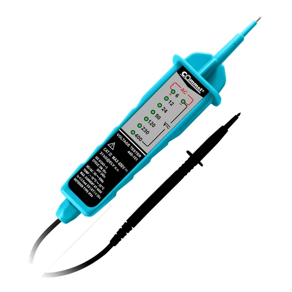 COMMEL Feszültség kereső, 6V / 12V / 24V / 50V / 120V / 230V / 400V, LED kijelzővel (445-101)