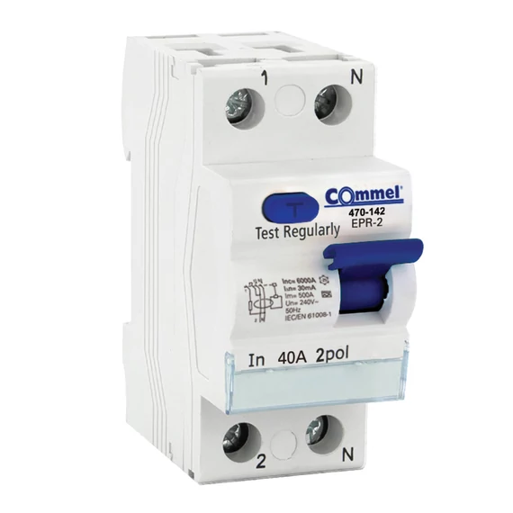 COMMEL Moduláris Fi-relé RCCB 2P 40A 30mA, A (470-142)
