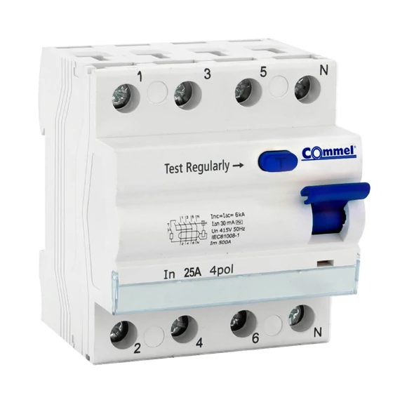 COMMEL Moduláris Fi-relé RCCB 4P 63A 30mA, 6 kA, AC (470-263)